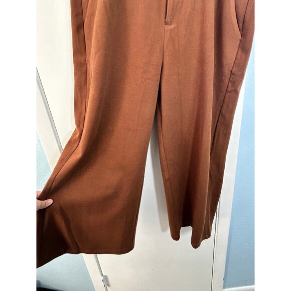 Tanming Trouser Pants Size 2XL Brown Wool Blend Wide Leg Cropped Officecore - Picture 2 of 10